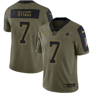 Men's #7 Trevon Diggs Dallas Cowboys Olive 2021 Salute To Service Jersey Stitched