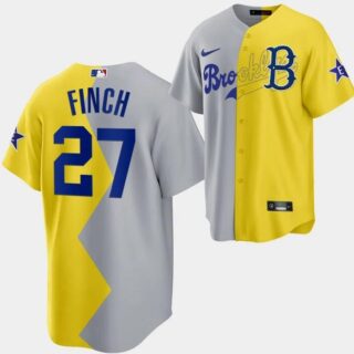 2022-23 All-Star Celebrity Softball Game Brooklyn Dodgers Jennie Finch 27 Gray Yellow Jersey
