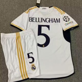 2023-24 Real Madrid 5 Bellingham Home Soccer Champions Jersey set
