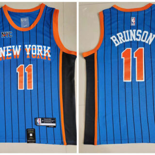 Knicks 11 Jalen Brunson Blue Nike 2023-24 City Edition Swingman Jersey