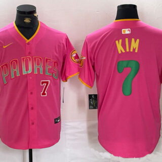 Men's San Diego Padres ##7 Ha-Seong Kim Pink Cool Base Stitched Baseball Jerseys
