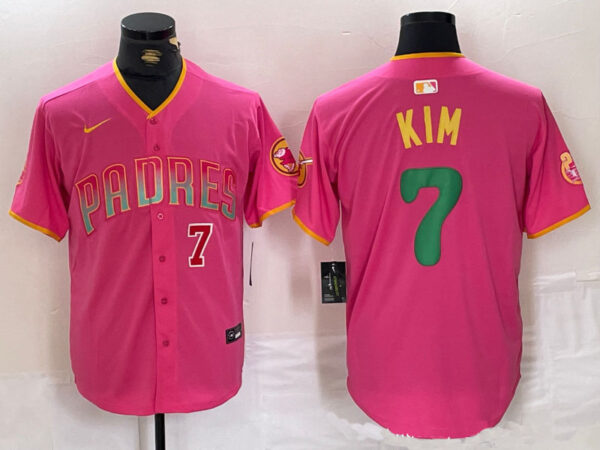 Men's San Diego Padres ##7 Ha-Seong Kim Pink Cool Base Stitched Baseball Jerseys