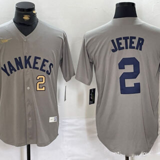 Men's New York Yankees #2 Derek Jeter Grey Cool Base Stitched Baseball Jerseys