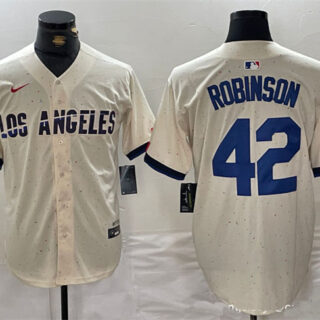 Men's Los Angeles Dodgers #42 Jackie Robinson Cream Stitched Baseball Jersey