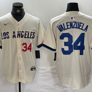 Men's Los Angeles Dodgers #34 Toro Valenzuela Cream Stitched Baseball Jerseys
