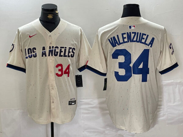 Men's Los Angeles Dodgers #34 Toro Valenzuela Cream Stitched Baseball Jerseys