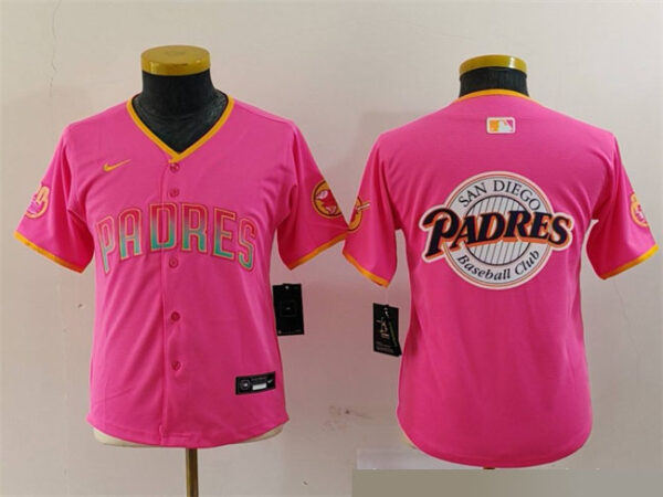 Youth San Diego Padres Team Big Logo Pink Stitched Baseball Jerseys
