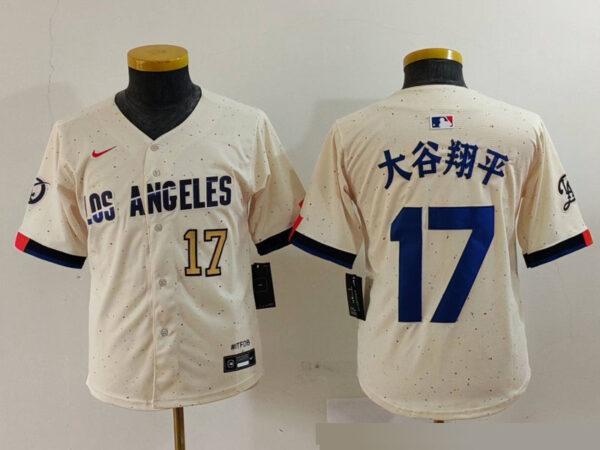 Youth Los Angeles Dodgers #17 大谷翔平 Cream Stitched Baseball Jerseys
