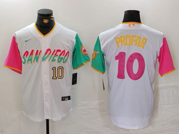 Men's San Diego Padres #10 Jurickson Profar White City Connect Cool Base Stitched Baseball Jerseys