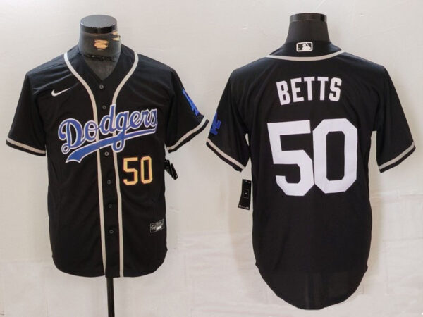 Men's Los Angeles Dodgers #50 Mookie Betts Black Fashion Cool Base Stitched Baseball Jerseys