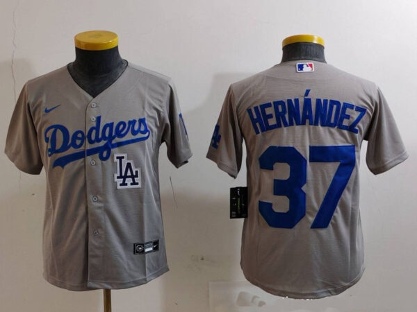 Youth Los Angeles Dodgers #37 Teoscar Hernandez Grey Stitched Baseball Jerseys