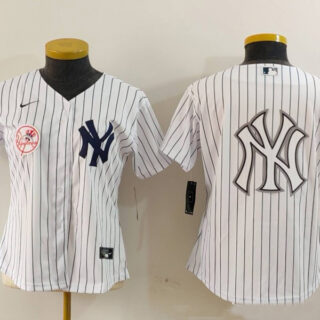 Women's New York Yankees White Team Big Logo Cool Base Stitched Jersey(Run Small)