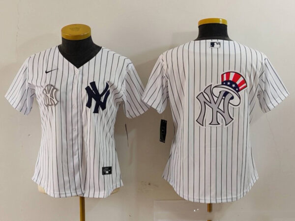 Women's New York Yankees White Team Big Logo Cool Base Stitched Jersey(Run Small)