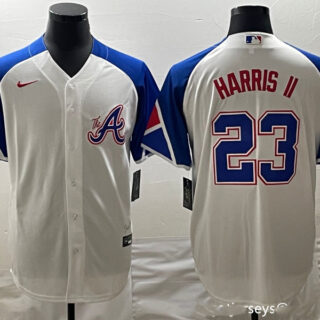 MLB Braves 23 Harris II White City Connect Cool Base Men Jerseys