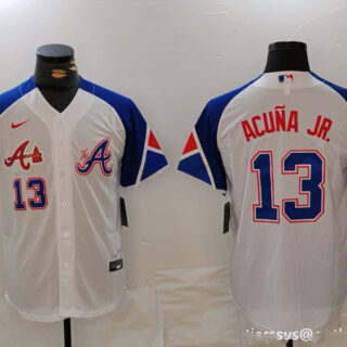 MLB Braves 13 Ronald Acuna White City Connect Cool Base Men Jerseys