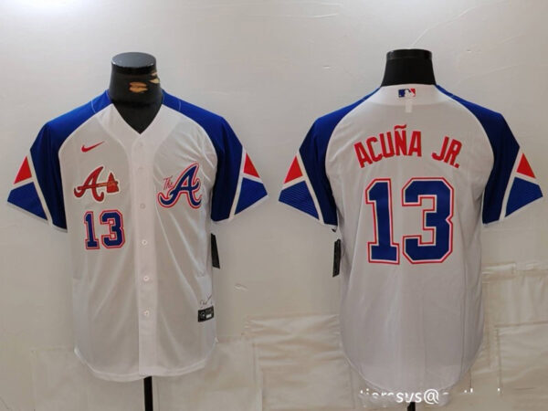 MLB Braves 13 Ronald Acuna White City Connect Cool Base Men Jerseys