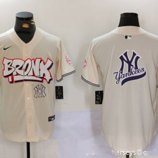 Men's New York Yankees Blank Cream The Bronx Graffiti V2 Vapor Limited Stitched Baseball Jerseys