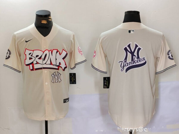 Men's New York Yankees Blank Cream The Bronx Graffiti V2 Vapor Limited Stitched Baseball Jerseys