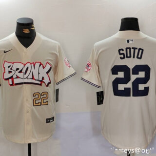 Men's New York Yankees #22 Juan Soto Cream The Bronx Graffiti V2 Vapor Limited Stitched Baseball Jerseys