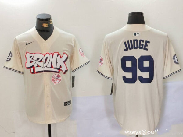 Men's New York Yankees #99 Aaron Judge Cream The Bronx Graffiti V2 Vapor Limited Stitched Baseball Jerseys