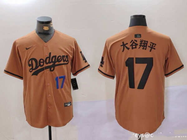 Men's Los Angeles Dodgers #17大谷翔平 Brown Cool Base Stitched Baseball Jersey