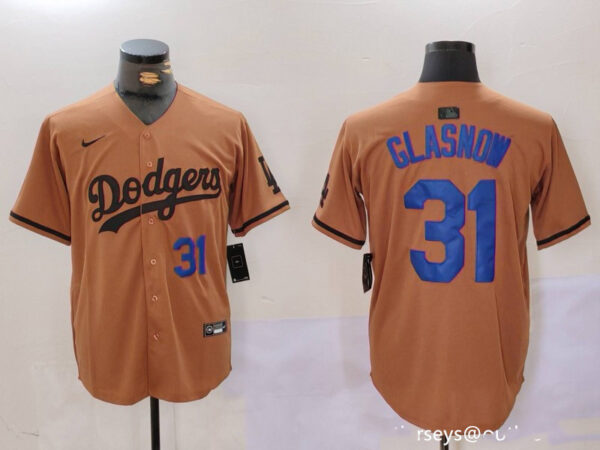 Men's Los Angeles Dodgers #31 Tyler Glasnow Brown Cool Base Stitched Baseball Jerseys