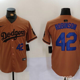 Men's Los Angeles Dodgers #42 Jackie Robinson Brown Cool Base Stitched Baseball Jersey