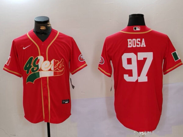 Men's San Francisco 49ers #97 Nick Bosa Red With Patch Cool Base Stitched Baseball Jerseys