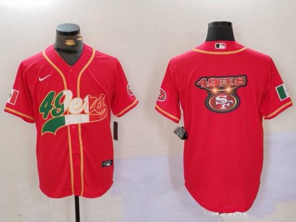 Men's San Francisco 49ers Team Big Logo Red With Patch Cool Base Stitched Baseball Jerseys