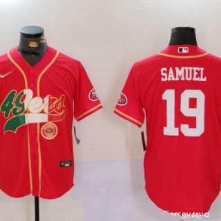 Men's San Francisco 49ers#19 Deebo Samuel Red With Patch Cool Base Stitched Baseball Jersey