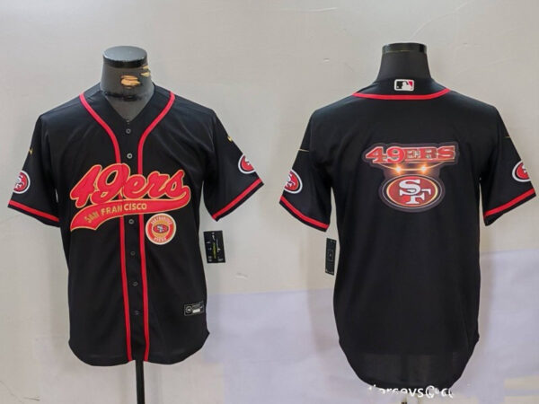 Men's San Francisco 49ers Team Big Logo Black With Patch Cool Base Stitched Baseball Jerseys
