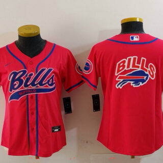 Women's Buffalo Bills Red Team Big Logo With Patch Cool Base Stitched Baseball Jersey