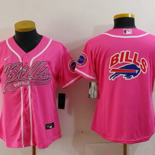 Women's Buffalo Bills Pink Team Big Logo With Patch Cool Base Stitched Baseball Jerseys