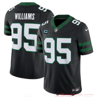Men's New York Jets #95 Quinnen Williams Black 2024 F.U.S.E. With 2-Star C Patch Vapor Limited Stitched Jersey