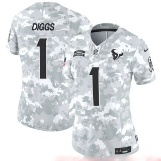 Women's Houston Texans #1 Stefon Diggs 2024 F.U.S.E Arctic Camo Salute To Service Limited Stitched Football Jersey(Run Small)