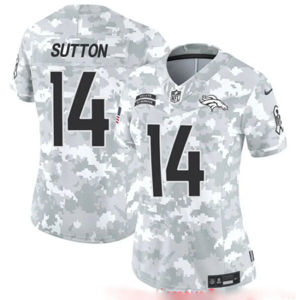 Women's Denver Broncos #14 Courtland Sutton 2024 F.U.S.E Arctic Camo Salute To Service Limited Stitched Jersey(Run Small)
