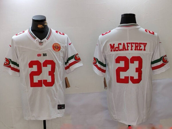Men's San Francisco 49ers #23 Christian McCaffrey White F.U.S.E. Mexico Faithful To The Bay Patch Vapor Limited Stitched Football Jersey