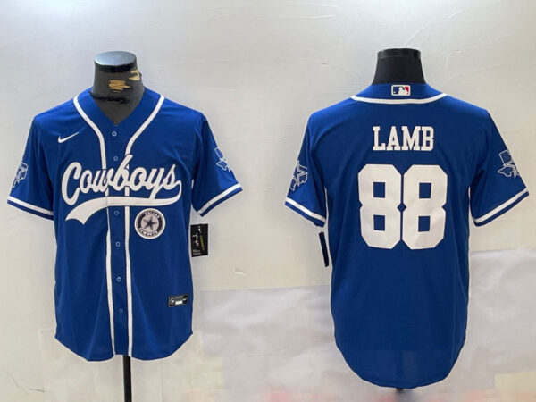 Men's Dallas Cowboys #88 CeeDee Lamb Royal With Patch Cool Base Stitched Baseball Jerseys