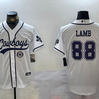Men's Dallas Cowboys #88 CeeDee Lamb White With Patch Cool Base Stitched Baseball Jerseys