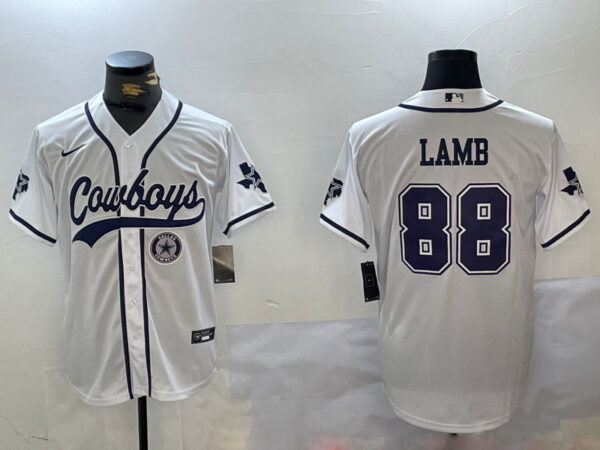 Men's Dallas Cowboys #88 CeeDee Lamb White With Patch Cool Base Stitched Baseball Jerseys