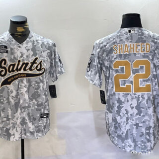 Men's New Orleans Saints Team #22 Rashid Shaheed 2024 Arctic Camo Salute To Service Stitched Baseball Jersey