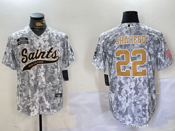 Men's New Orleans Saints Team #22 Rashid Shaheed 2024 Arctic Camo Salute To Service Stitched Baseball Jersey