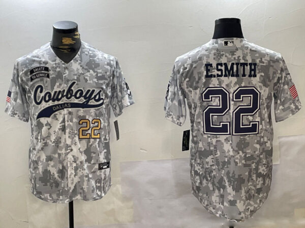 Men's Dallas Cowboys #22 Emmitt Smith 2024 Arctic Camo Salute To Service Stitched Baseball Jerseys