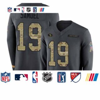 49ers #19 Deebo Samuel Anthracite Salute to Service Youth Stitched Football Limited Therma Long Sleeve Jersey