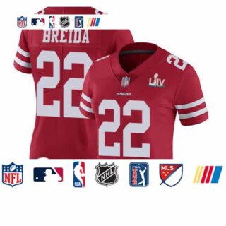 49ers #22 Matt Breida Red Team Color Super Bowl LIV Bound Women's Stitched Football Vapor Untouchable Limited Jersey
