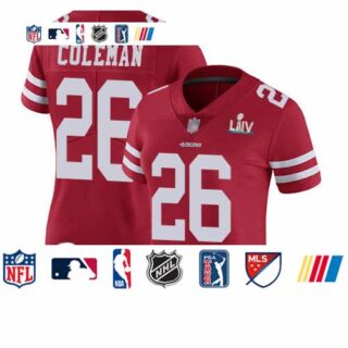 49ers #26 Tevin Coleman Red Team Color Super Bowl LIV Bound Women's Stitched Football Vapor Untouchable Limited Jersey