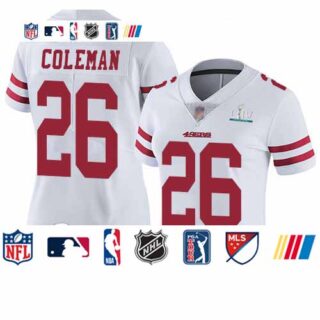 49ers #26 Tevin Coleman White Super Bowl LIV Bound Women's Stitched Football Vapor Untouchable Limited Jersey