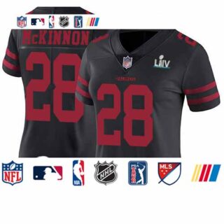 49ers #28 Jerick McKinnon Black Alternate Super Bowl LIV Bound Women's Stitched Football Vapor Untouchable Limited Jersey