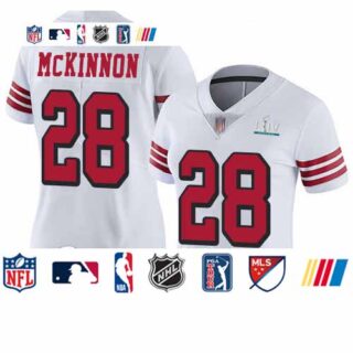 49ers #28 Jerick McKinnon White Rush Super Bowl LIV Bound Women's Stitched Football Vapor Untouchable Limited Jersey