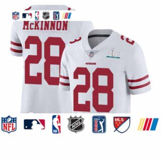 49ers #28 Jerick McKinnon White Super Bowl LIV Bound Men's Stitched Football Vapor Untouchable Limited Jersey